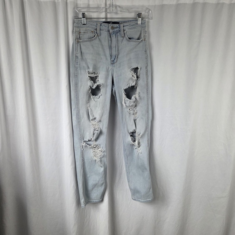 Hollister Jeans Juniors 3R Light Curvy High Rise Mom Distressed Stretch Denim